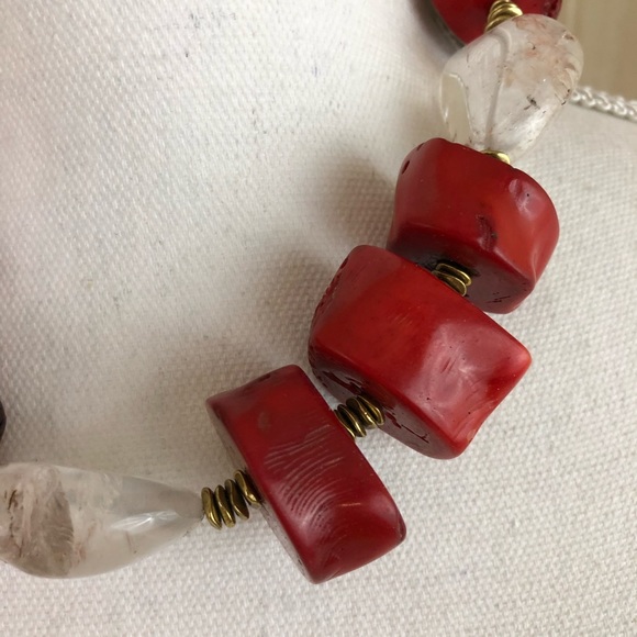 Coral & Crystal Chunk Necklace - Picture 2 of 4